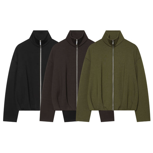 Damen Cropped‑Sweatjacke mit hohem Stehkragen, durchgehendem Reißverschluss und taillierter Tunnelzugsaum Nord Taschen