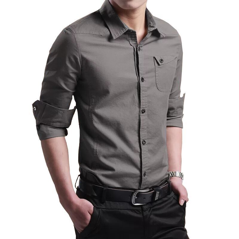 Herren Slim-Fit Baumwollhemd mit Brusttasche und Kontrastknöpfen Nord Taschen