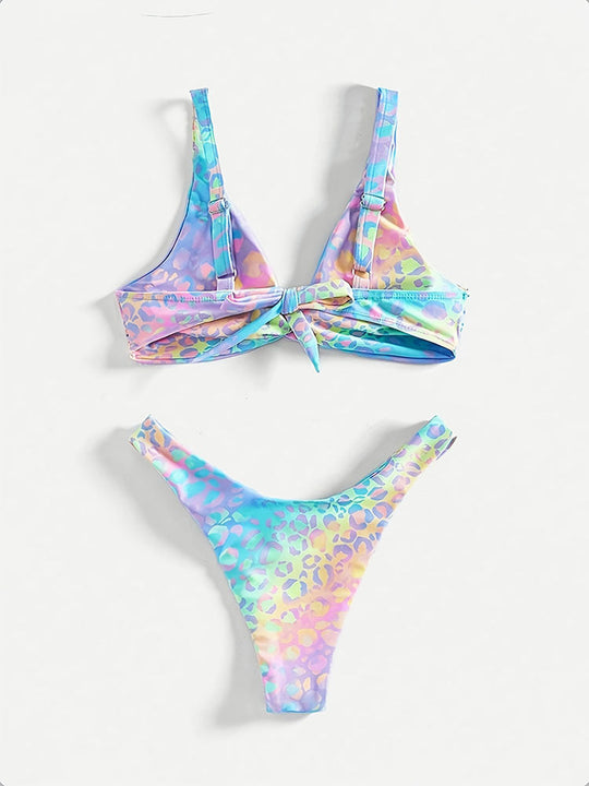 Damen Triangle-Bikini mit modernem Leopardenmuster und verspieltem Knoten