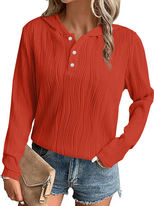 Damen Geripptes Kapuzen-Henleyshirt mit Knopfleiste und leichter Struktur Nord Taschen