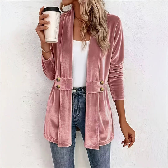 Damen Samt-Longblazer mit Schalkragen und Zierknopfleiste Nord Taschen