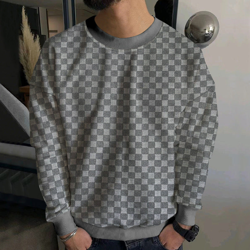 Herren Strukturiertes Baumwoll-Sweatshirt mit Karo-Prägung und Rundhalsausschnitt Nord Taschen