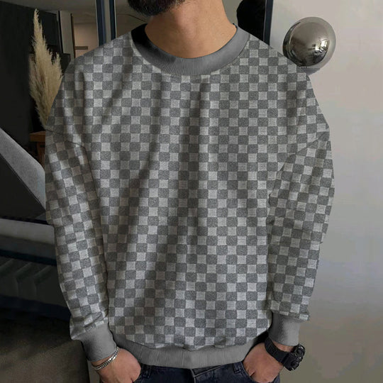 Herren Strukturiertes Baumwoll-Sweatshirt mit Karo-Prägung und Rundhalsausschnitt Nord Taschen