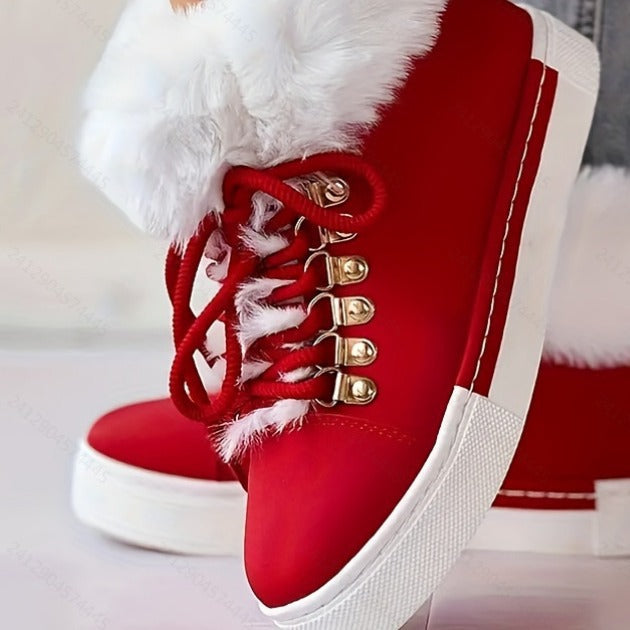 Damen Gefütterte High-Top Sneaker-Boots mit Kunstfellkragen und dekorativer Schnürung Nord Taschen