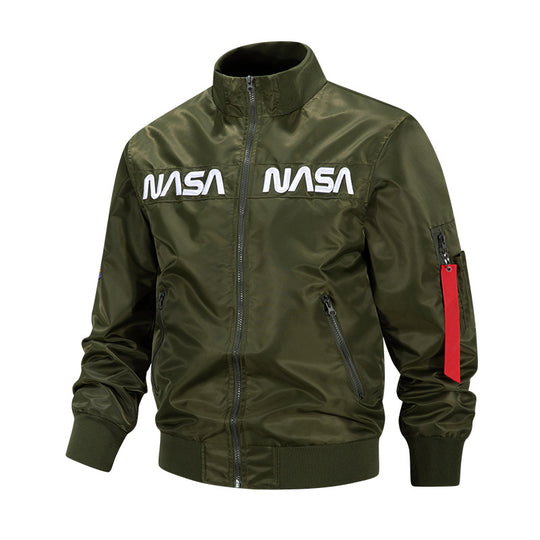 Men's  metallic pilot-style zip-up bomber jacket with embroidered chest panels and angled zip hand pockets Nord Taschen