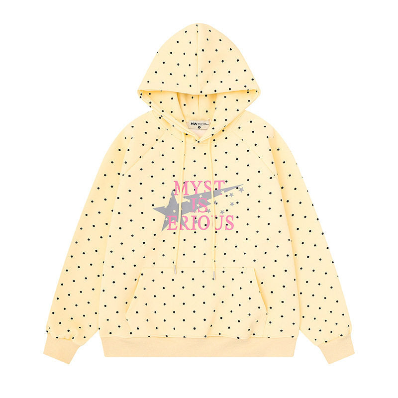 Damen Oversize-Kapuzenpullover mit Polka-Dot-Allover, Kängurutasche und Stern-Grafik Nord Taschen