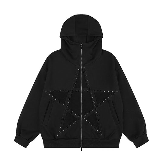 Damen Oversize Kapuzen-Zipjacke mit Nieten-Sternmotiv und hohem Kragen Nord Taschen