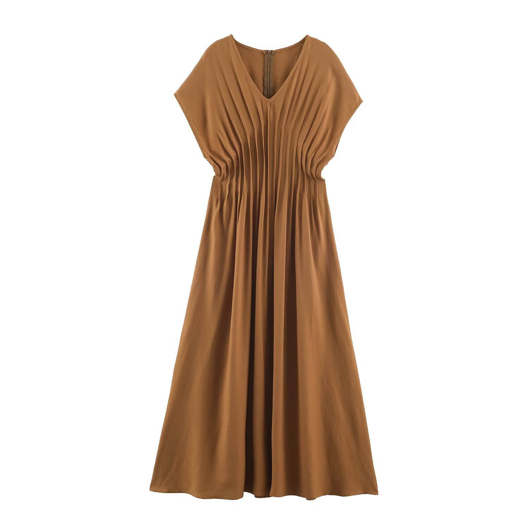 Damen Plissiertes Midikleid mit V-Ausschnitt und taillierter Silhouette Nord Taschen