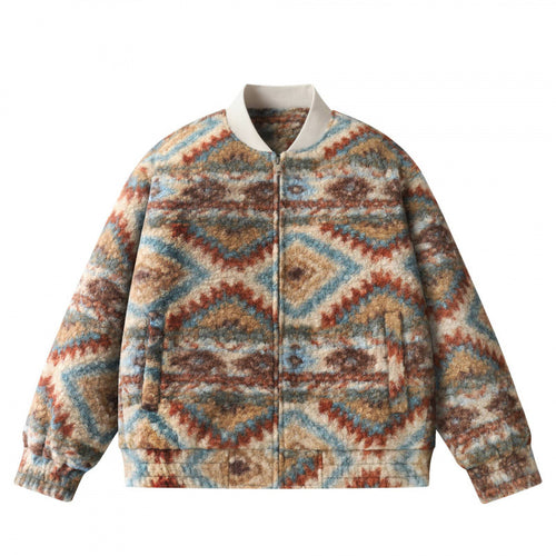 Unisex Boxy-Fleece‑Bomberjacke mit Aztekenmuster und Reißverschluss Nord Taschen