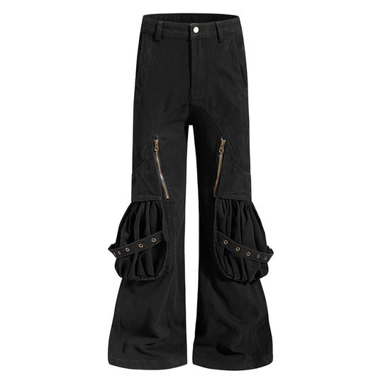 Damen Cargo-Culotte mit gerafften Beuteltaschen, Ösenriemen und seitlichen Reißverschlüssen Nord Taschen
