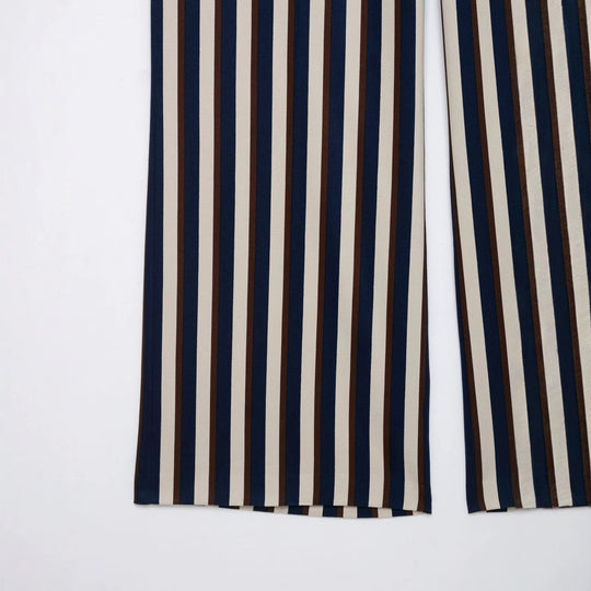 Damen Weite High‑Waist Culotte‑Hose mit verticalem Streifenmuster und Ziergürtel Nord Taschen