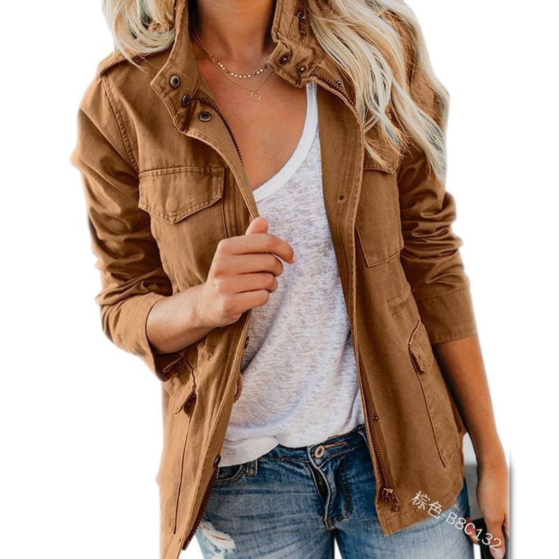 Damen Utility-Fieldjacke mit Stehkragen, aufgesetzten Taschen und Taillenzug Nord Taschen
