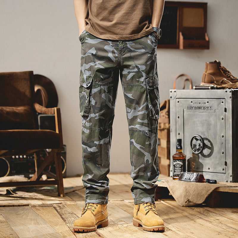 Herren Camouflage-Utility-Cargohose mit Mehrfachklappentaschen, Kniepaneelen und Kordelabschluss Nord Taschen
