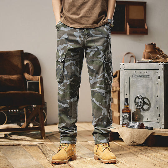 Herren Camouflage-Utility-Cargohose mit Mehrfachklappentaschen, Kniepaneelen und Kordelabschluss Nord Taschen