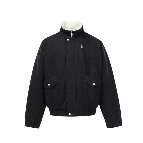 Herren Kurzboxy Utility-Bomberjacke aus Canvas mit gesteppter Frontpasse und Stehkragen Nord Taschen