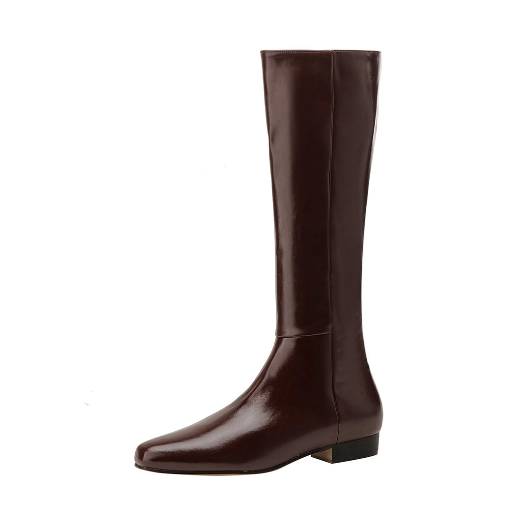Damen kniehohe Glattleder-Stiefel mit eckiger Zehenpartie und niedrigem Blockabsatz Nord Taschen