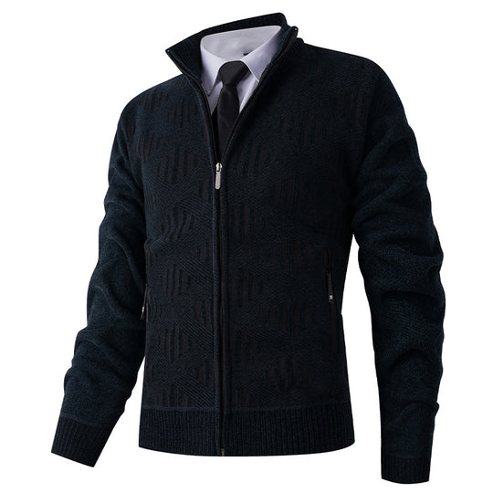Herren Geometrischer Jacquard-Zipcardigan mit Stehkragen und Reißverschlusstaschen Nord Taschen
