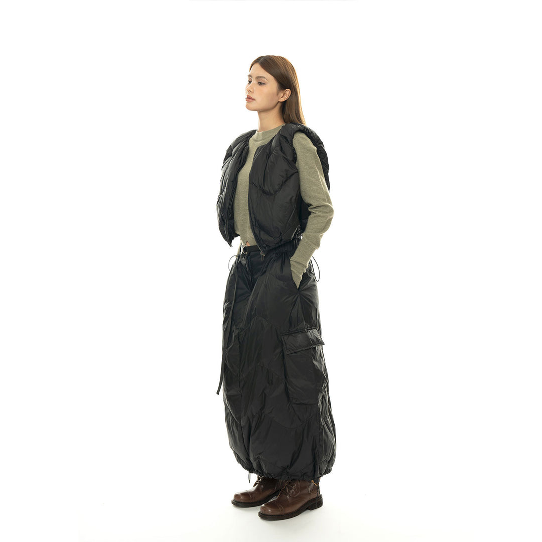 Damen Wattierter Stepp-Midirock mit Cargo-Tasche und Tunnelzug Nord Taschen