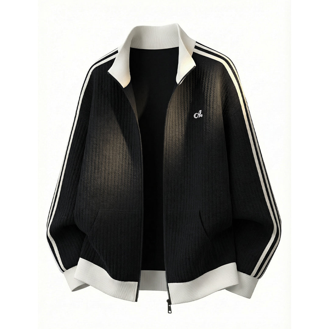 Unisex Locker geschnittene Sportjacke mit Rippenstruktur, Stehkragen und Streifenärmeln Nord Taschen