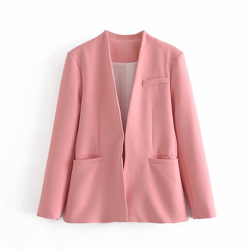 Damen Taillierter Blazer ohne Revers mit offener Front und Paspeltaschen Nord Taschen