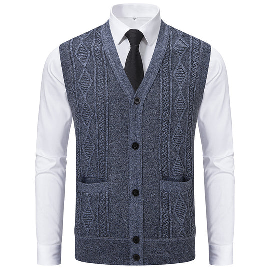 Herren Ärmellose Strickweste mit Rauten‑Muster, V‑Ausschnitt und Knopfleiste Nord Taschen