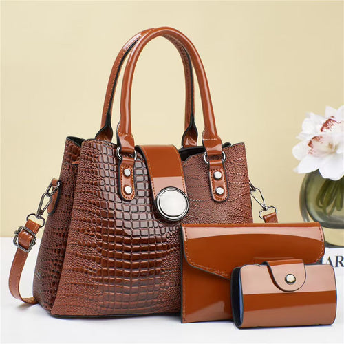 Damen Handtasche mit strukturiertem Croco-Look und abnehmbarem Zubehör Nord Taschen