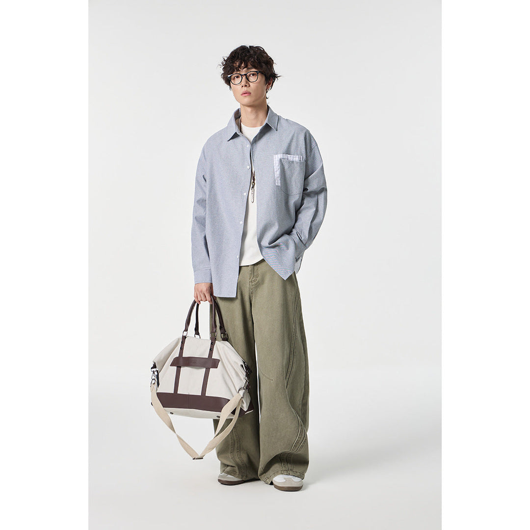 Damen Oversize Baumwoll-Hemd mit Karobesatz an Brusttasche und Saum Nord Taschen