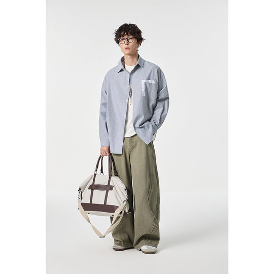 Damen Oversize Baumwoll-Hemd mit Karobesatz an Brusttasche und Saum Nord Taschen