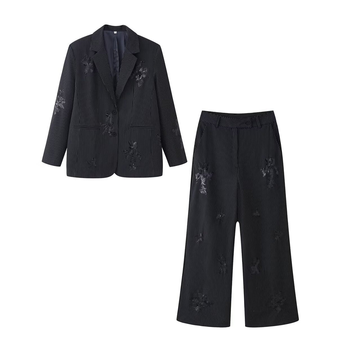 Damen Hochtaillierte Culotte-Hose mit Nadelstreifen und Pailletten-Applikation Nord Taschen