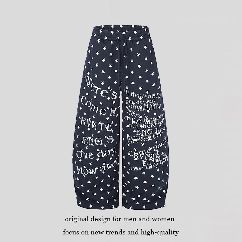 Damen Weite Palazzo-Loungehose mit Sternenallover, Tunnelzugbund und typografischem Print Nord Taschen