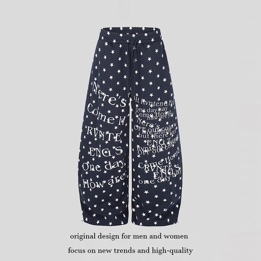 Damen Weite Palazzo-Loungehose mit Sternenallover, Tunnelzugbund und typografischem Print Nord Taschen