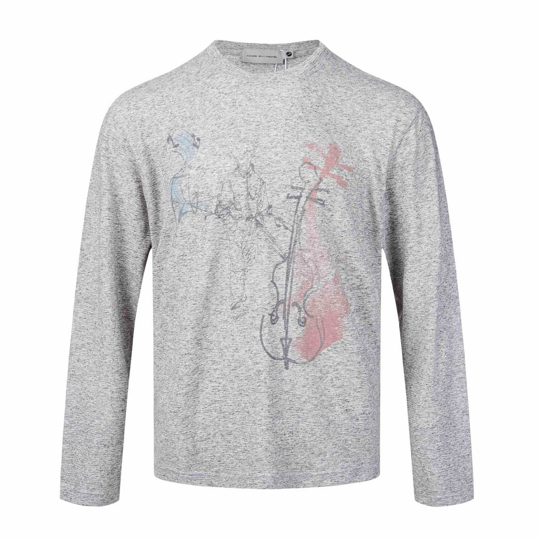 Damen Feinstrukturiertes Langarmshirt mit Rundhalsausschnitt und filigranem Grafikprint Nord Taschen