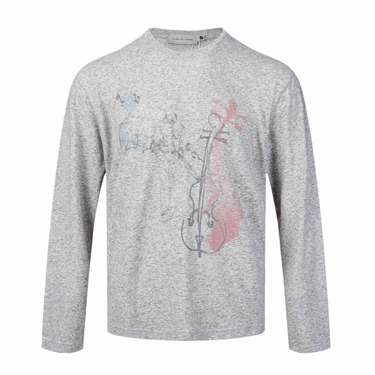 Damen Feinstrukturiertes Langarmshirt mit Rundhalsausschnitt und filigranem Grafikprint Nord Taschen