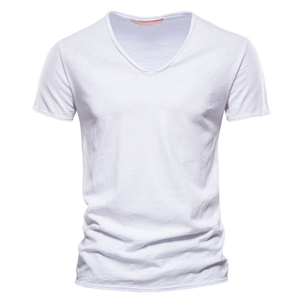 Herren nan leichtes Baumwolljersey Kurzarmshirt mit V-Ausschnitt und schmaler Passform