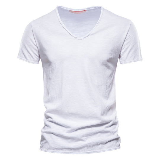 Herren nan leichtes Baumwolljersey Kurzarmshirt mit V-Ausschnitt und schmaler Passform