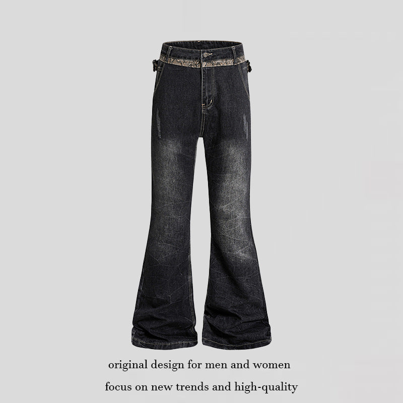 Damen Hochtaillierte Schlagjeans mit verstellbaren Hüftriemen und Vintage‑Waschung Nord Taschen