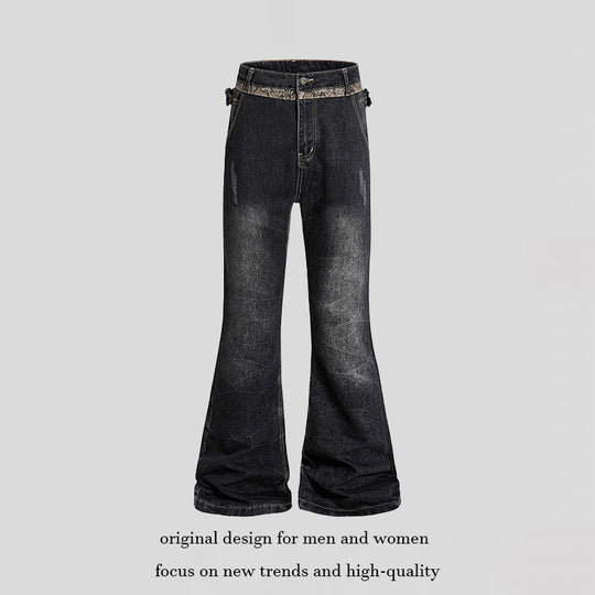 Damen Hochtaillierte Schlagjeans mit verstellbaren Hüftriemen und Vintage‑Waschung Nord Taschen