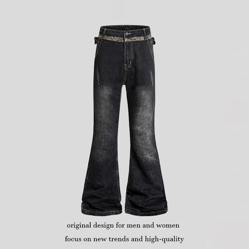 Damen Hochtaillierte Schlagjeans mit verstellbaren Hüftriemen und Vintage‑Waschung Nord Taschen