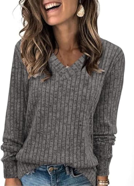Damen Komfortabler V-Ausschnitt Pullover Nord Taschen