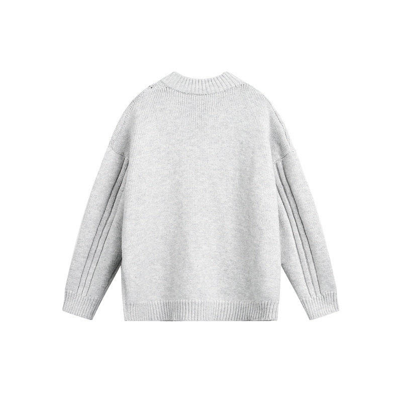 Damen Grobgestrickter Zopf‑Strickpullover mit Henley‑Knopfleiste und Stehkragen Nord Taschen