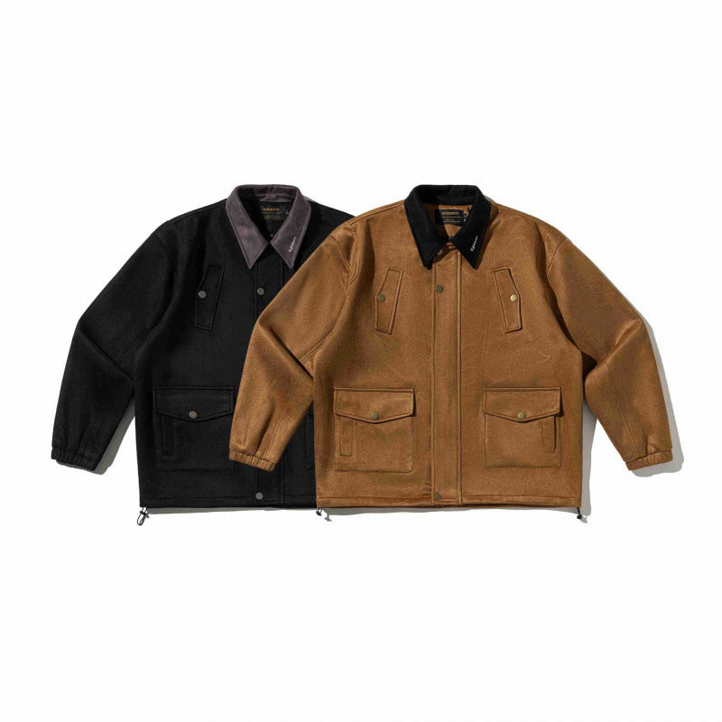 Herren Kastenförmige Wollmix-Blousonjacke mit Cordkragen, Pattentaschen und Tunnelzugsaum Nord Taschen
