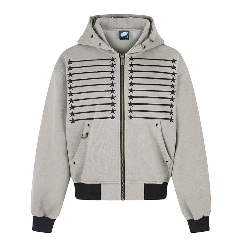 Damen Kapuzen‑Sweatjacke im Boxy‑Schnitt mit Stern‑Ziernähten, Metallösen und Kängurutaschen Nord Taschen