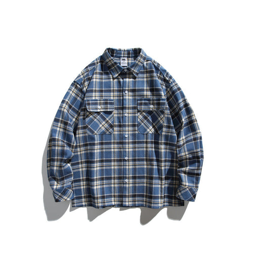 Herren Karierte Overshirt-Jacke aus flauschigem Baumwollmix mit aufgesetzten Brusttaschen Nord Taschen
