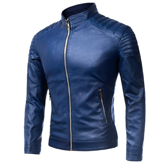 Herren schlankes Biker-Blouson aus glattem Leder mit gesteppter Schulterpartie und Stehkragen Nord Taschen