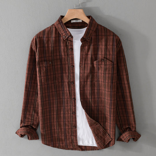 Herren Kariertes Flanell-Overshirt mit Button-Down-Kragen und aufgesetzten Brusttaschen Nord Taschen