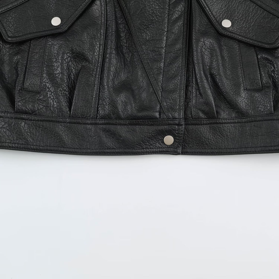 Damen Oversized Kunstleder-Capejacke mit hohem Stehkragen und Pattentaschen Nord Taschen