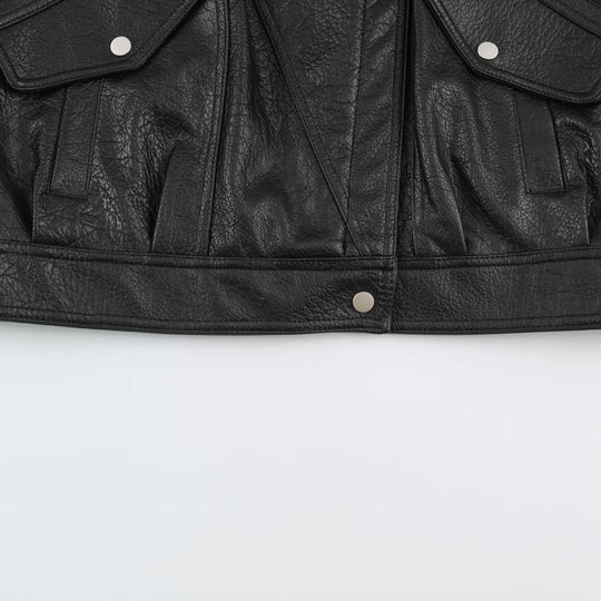 Damen Oversized Kunstleder-Capejacke mit hohem Stehkragen und Pattentaschen Nord Taschen