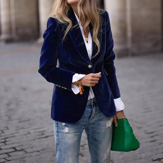 Damen Eleganter Samtblazer mit Schnittdetails Nord Taschen