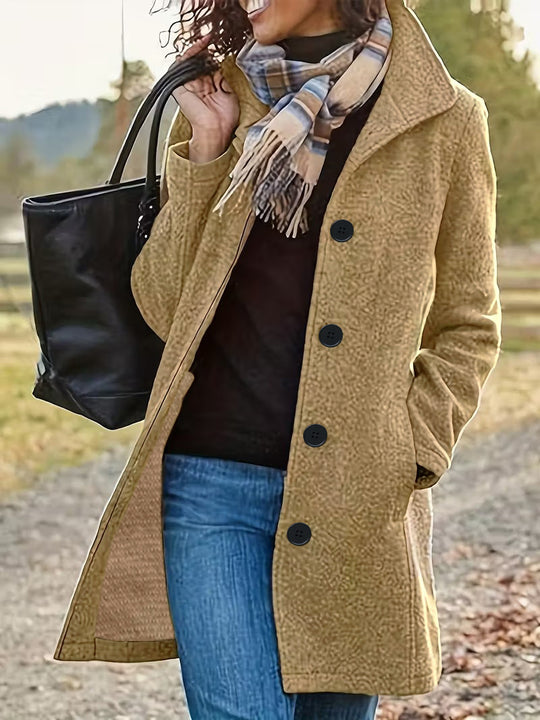 Damen wollähnlicher Teddy-Kurzmantel mit Stehkragen und seitlichen Eingrifftaschen Nord Taschen