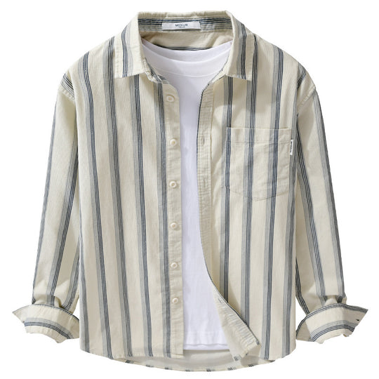 Herren Freizeithemd im Overshirt‑Stil aus leichtem Baumwollmix mit vertikalen Streifen Nord Taschen